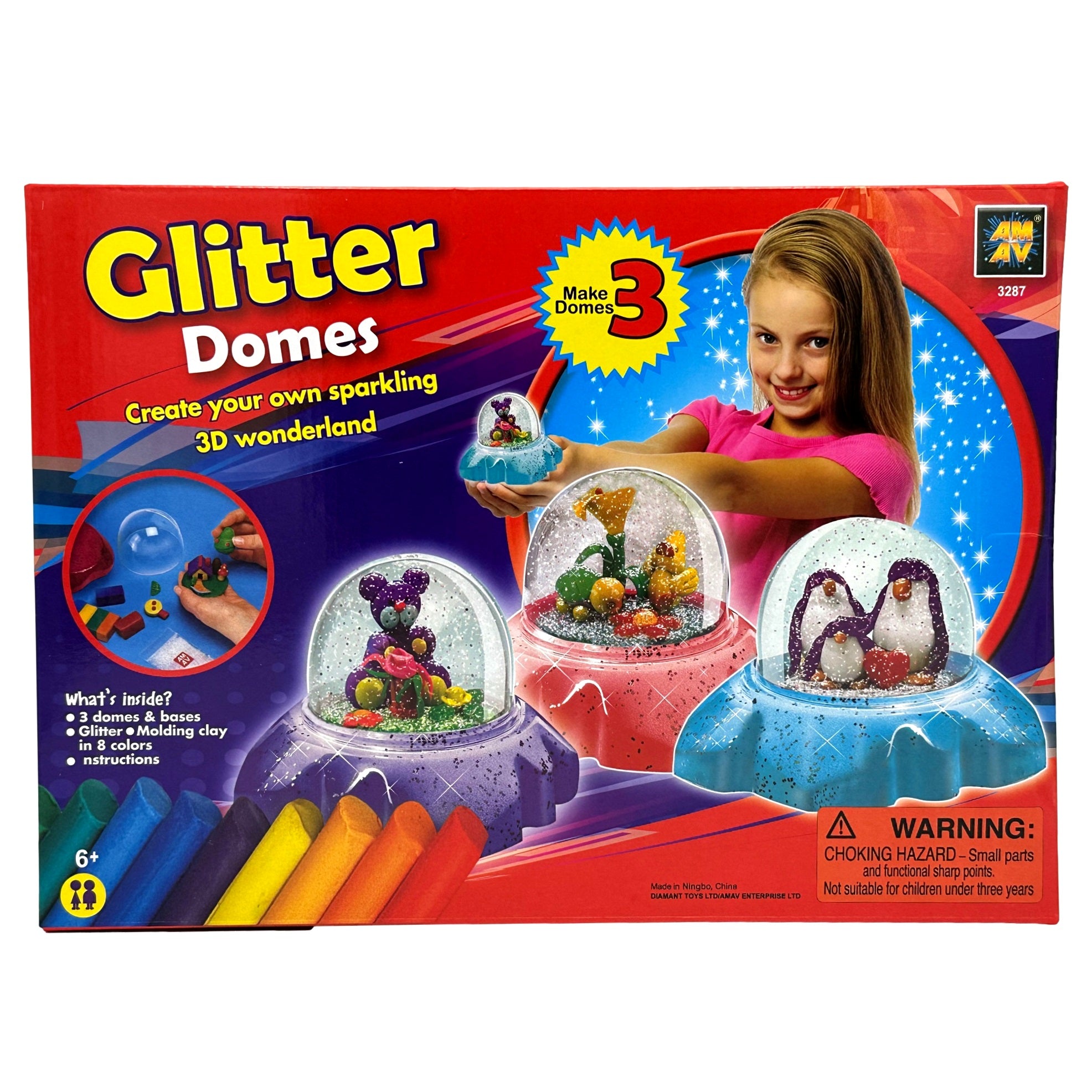 Toy box for a "Glitter Domes" craft kit.